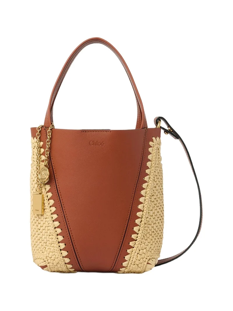 Chloé Small Chloé Spin tote bag in raffia-effect & leather