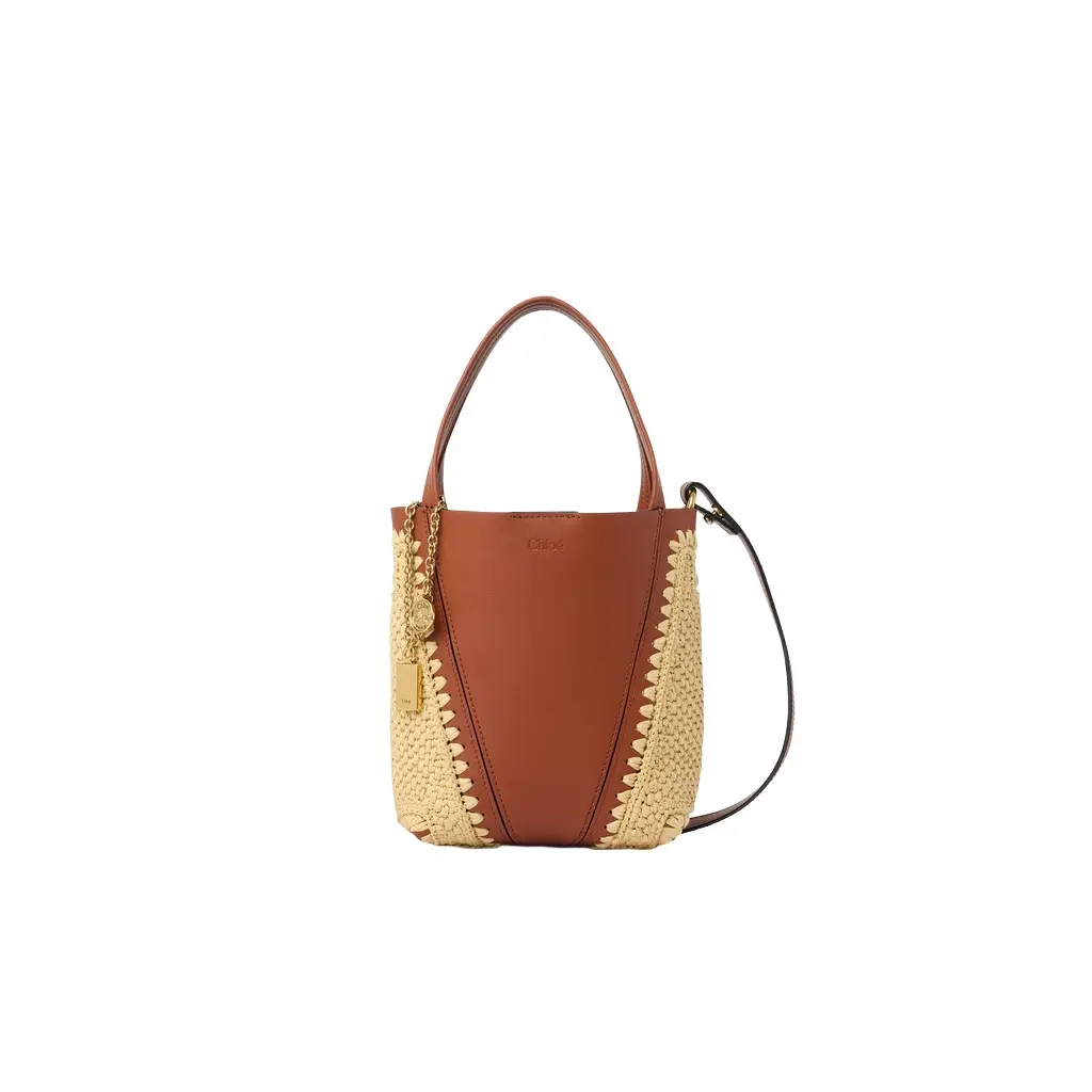 Chloé Small Chloé Spin tote bag in raffia-effect & leather