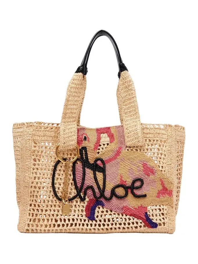 Summer Banana east-west tote bag in raffia