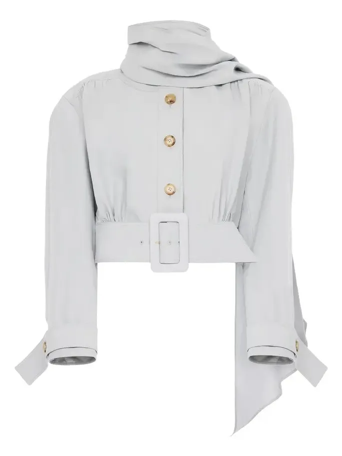 Chloé Cropped scarf jacket in a linen-cotton mix