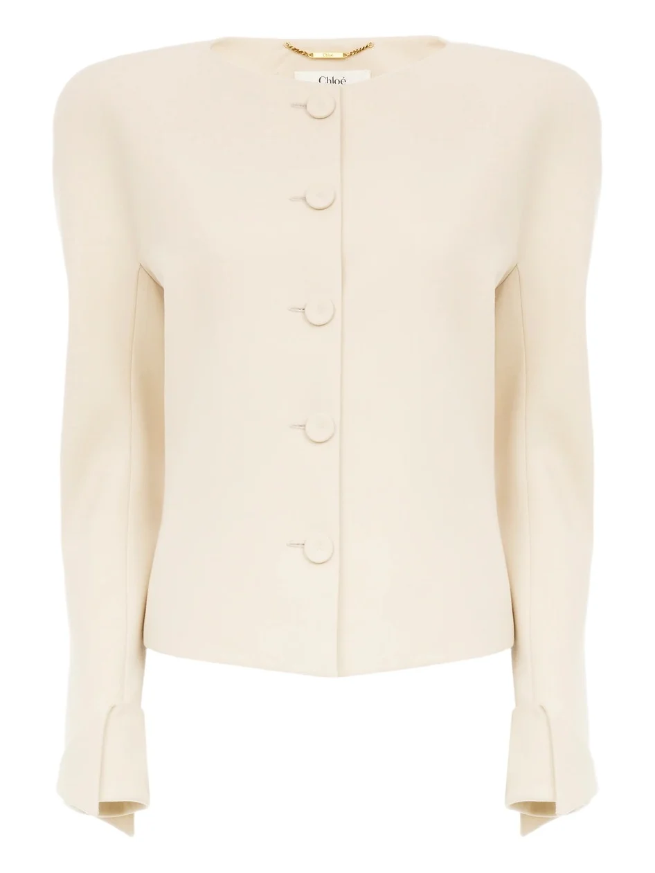 Chloé Collarless fitted jacket in wool grain de poudre