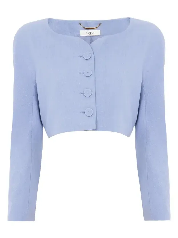 Chloé Cropped collarless jacket in linen crêpe