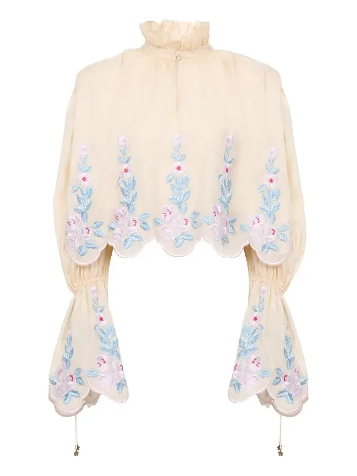 High-neck puff-sleeve top in technical taffeta High-neck puff-sleeve top in technical taffeta