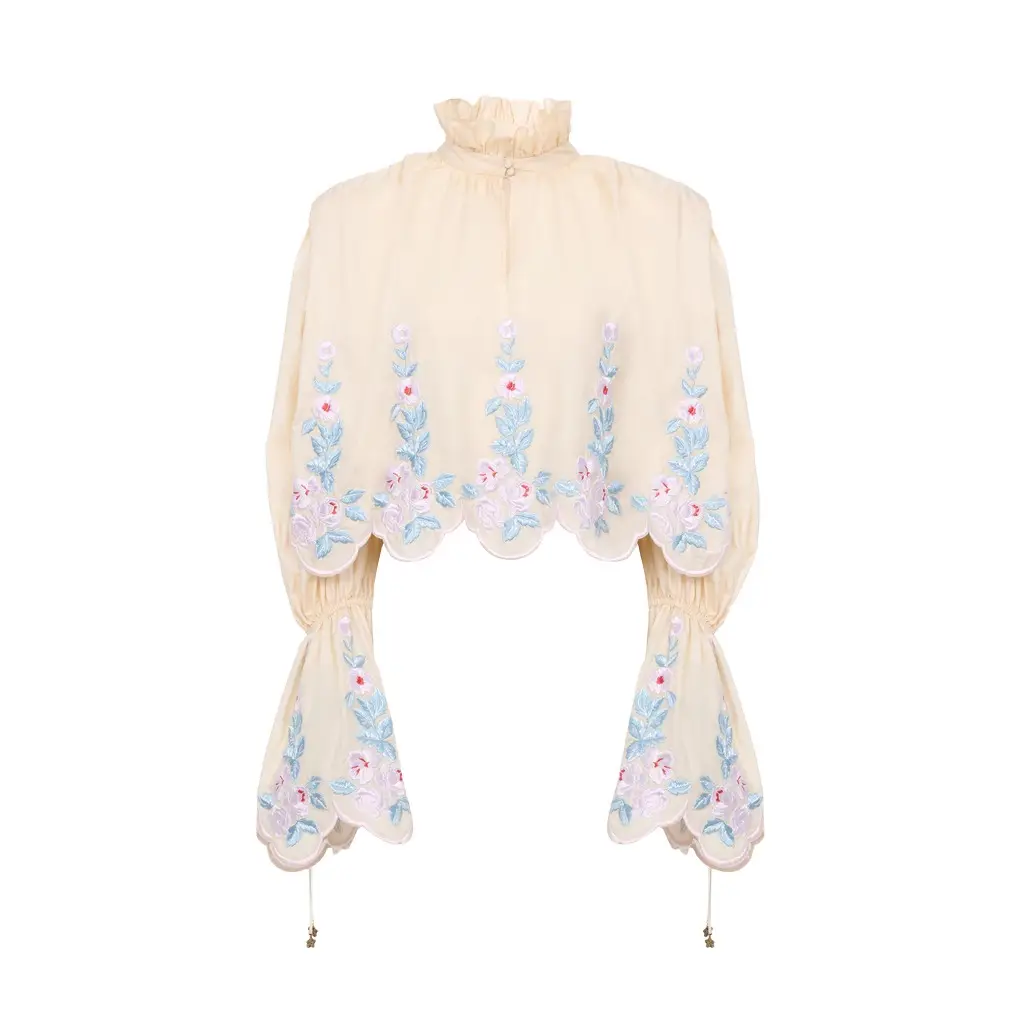 Chloé High-neck puff-sleeve top in technical taffeta | Image 1 Chloé High-neck puff-sleeve top in technical taffeta | Image 1