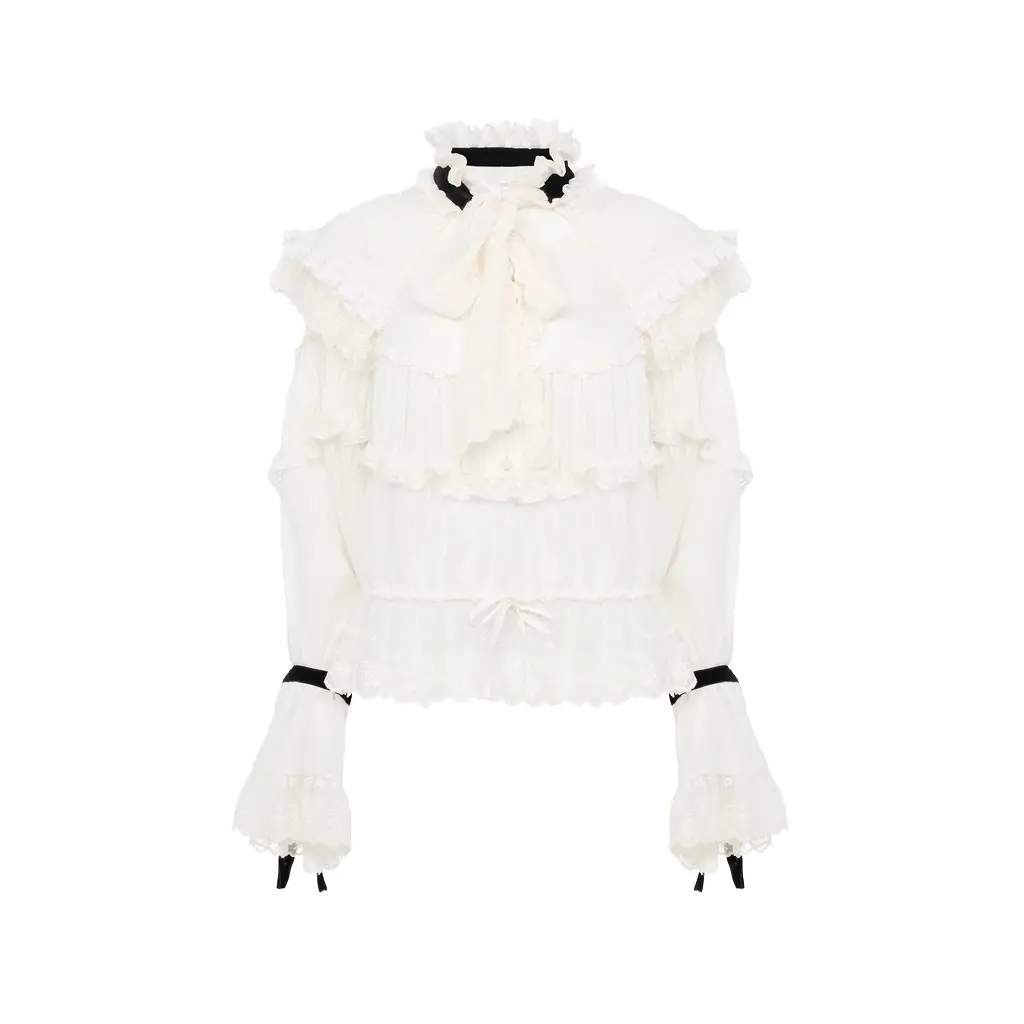 Chloé Tie-front ruffle top in silk mousseline & lace | Image 1 Chloé Tie-front ruffle top in silk mousseline & lace | Image 1