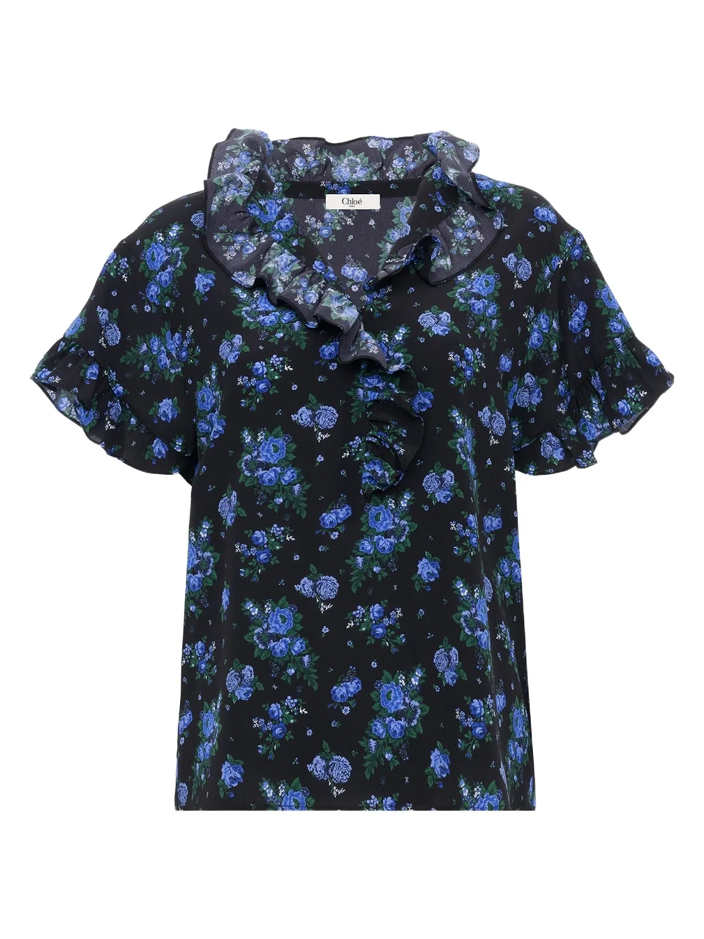 Chloé Short-sleeve ruffled top in crêpe de chine