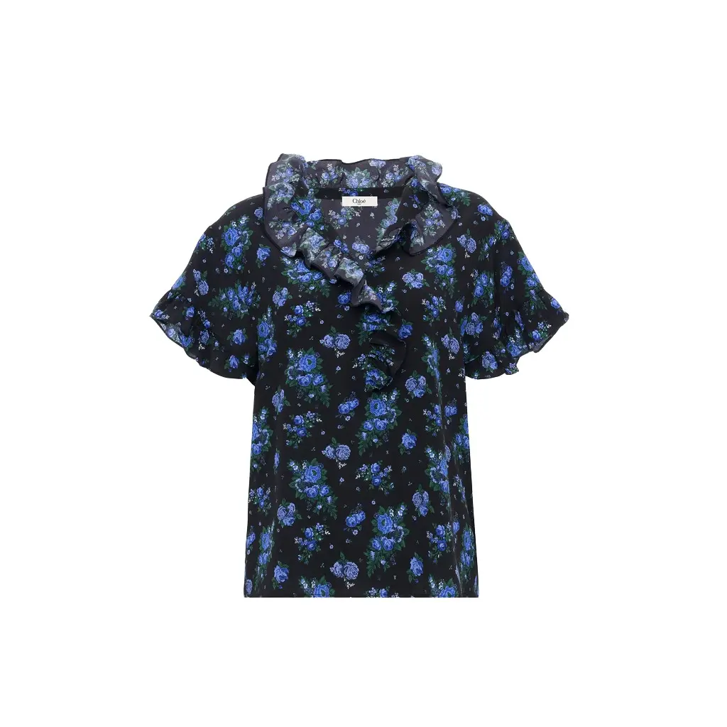 Chloé Short-sleeve ruffled top in crêpe de chine | Image 1 Chloé Short-sleeve ruffled top in crêpe de chine | Image 1