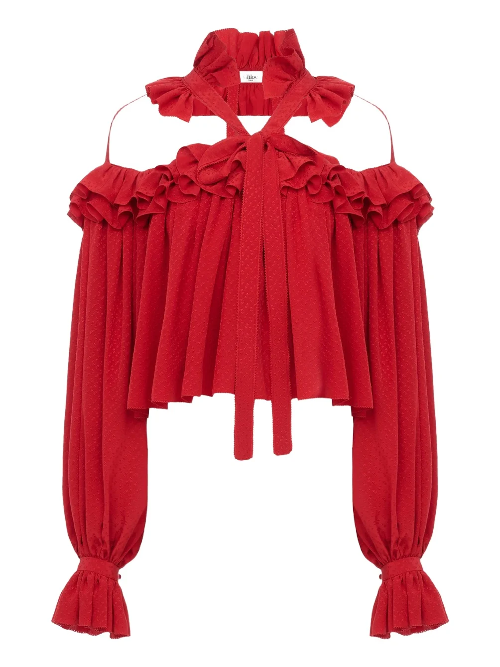 Chloé Cut-out ruffle top in silk jacquard