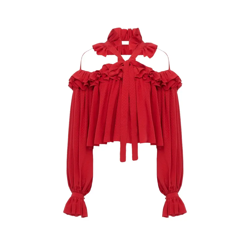 Chloé Cut-out ruffle top in silk jacquard | Image 1 Chloé Cut-out ruffle top in silk jacquard | Image 1