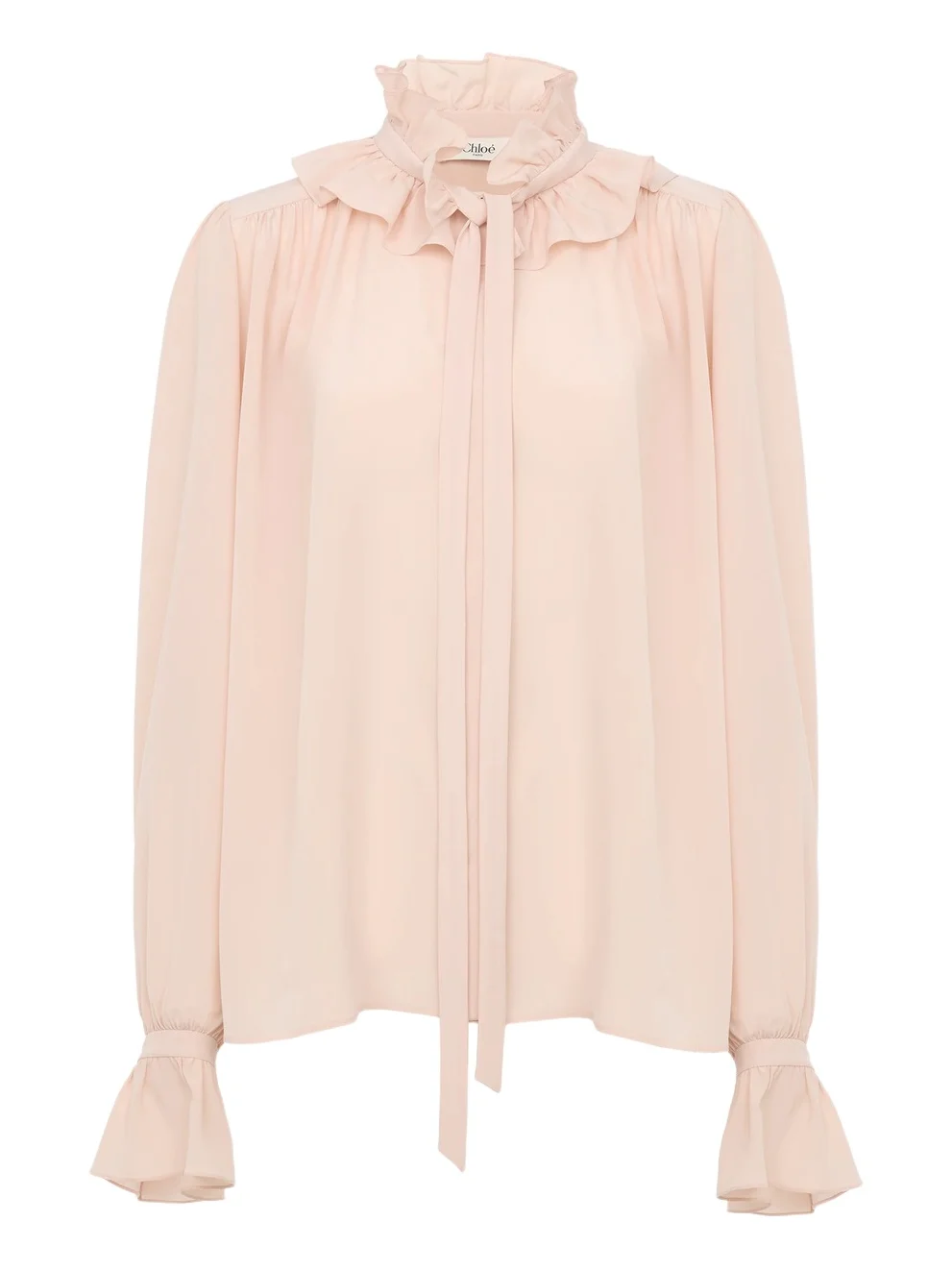 Tie-front ruffled blouse in crêpe de chine Tie-front ruffled blouse in crêpe de chine