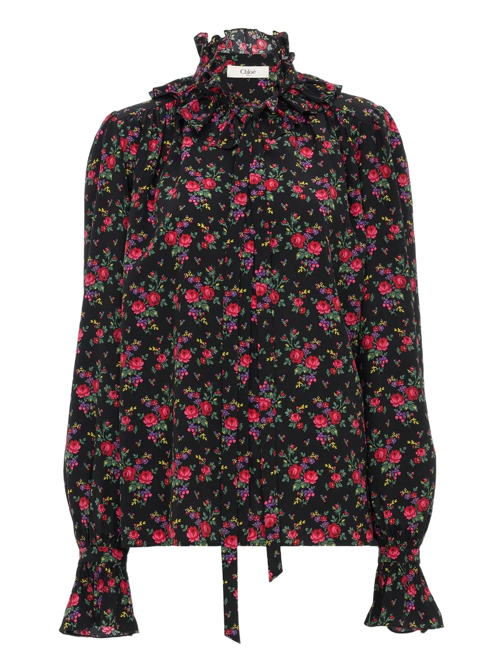 Tie-front ruffled blouse in crêpe de chine Tie-front ruffled blouse in crêpe de chine