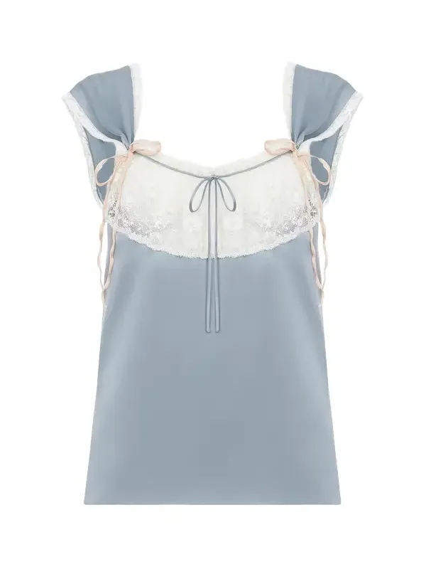 Fluid lingerie top in washed silk satin & lace Fluid lingerie top in washed silk satin & lace