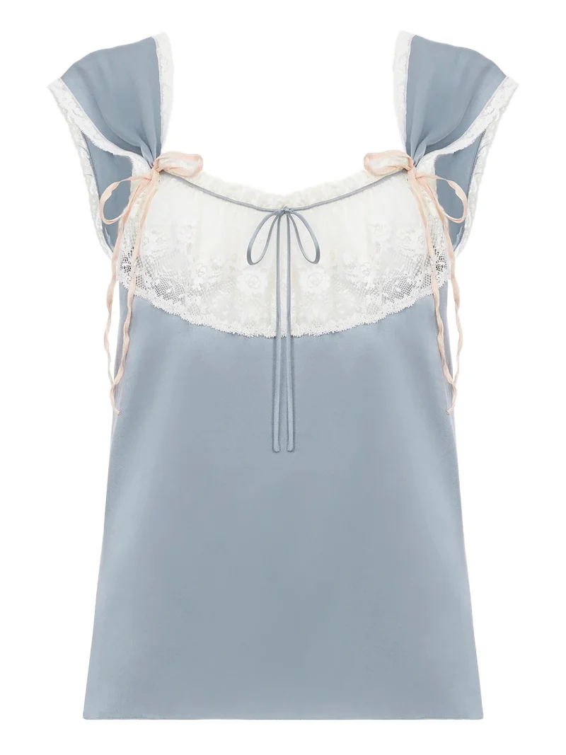 Fluid lingerie top in washed silk satin & lace