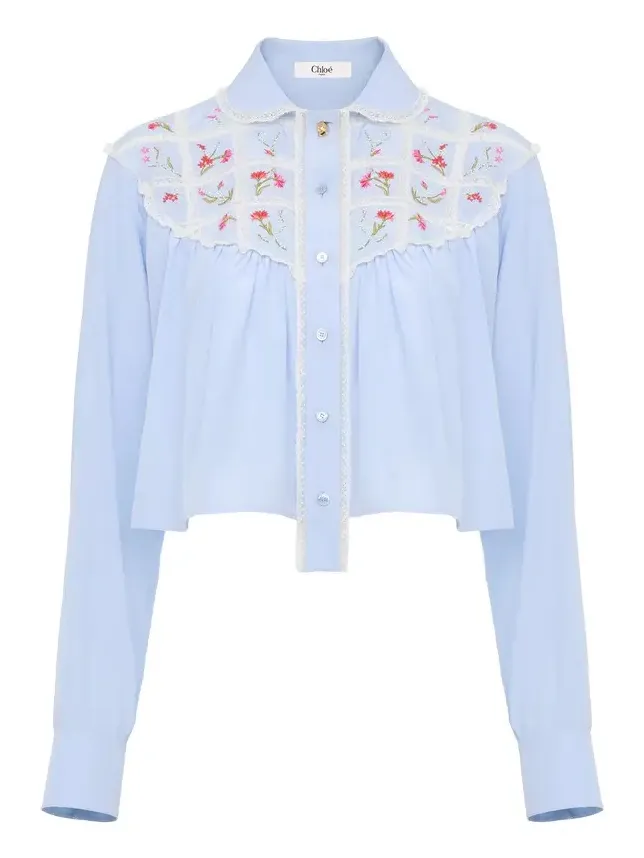 Cropped blouse in silk, cotton poplin & lace Cropped blouse in silk, cotton poplin & lace