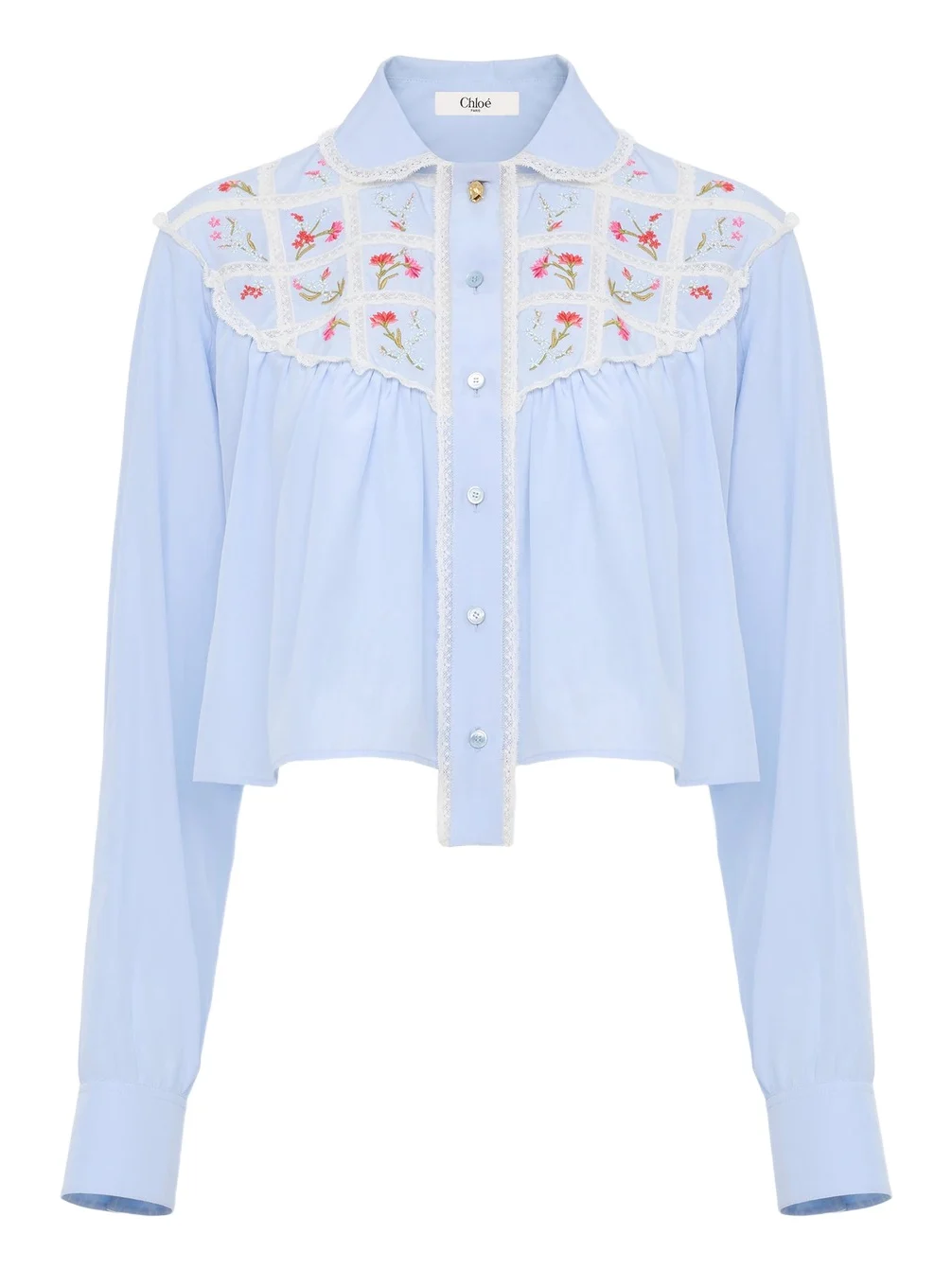 Chloé Cropped blouse in silk, cotton poplin & lace