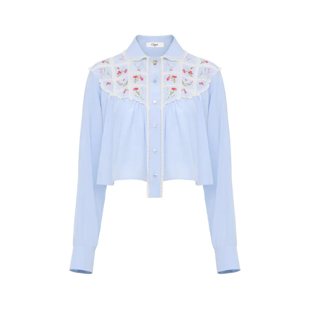 Chloé Cropped blouse in silk, cotton poplin & lace | Image 1 Chloé Cropped blouse in silk, cotton poplin & lace | Image 1