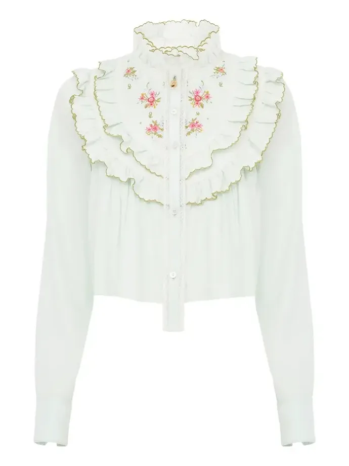 Cropped ruffled blouse in silk & cotton poplin Cropped ruffled blouse in silk & cotton poplin
