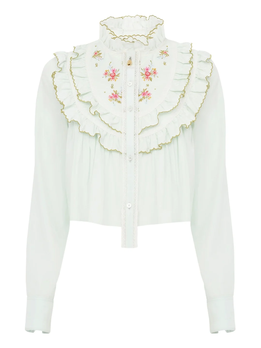 Chloé Cropped ruffled blouse in silk & cotton poplin