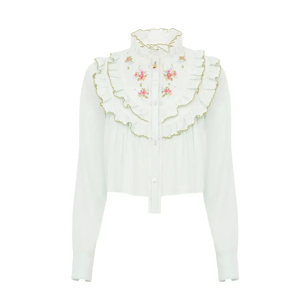 Chloé Cropped ruffled blouse in silk & cotton poplin | Image 1 Chloé Cropped ruffled blouse in silk & cotton poplin | Image 1
