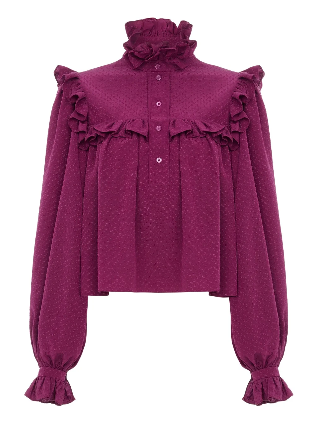 Ruffled high-neck top in silk jacquard Ruffled high-neck top in silk jacquard