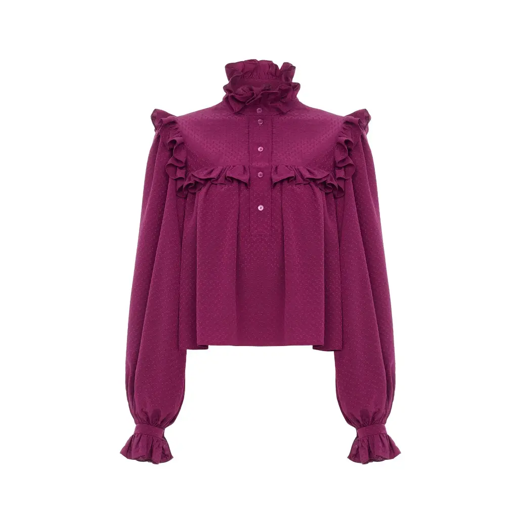 Chloé Ruffled high-neck top in silk jacquard | Image 1 Chloé Ruffled high-neck top in silk jacquard | Image 1