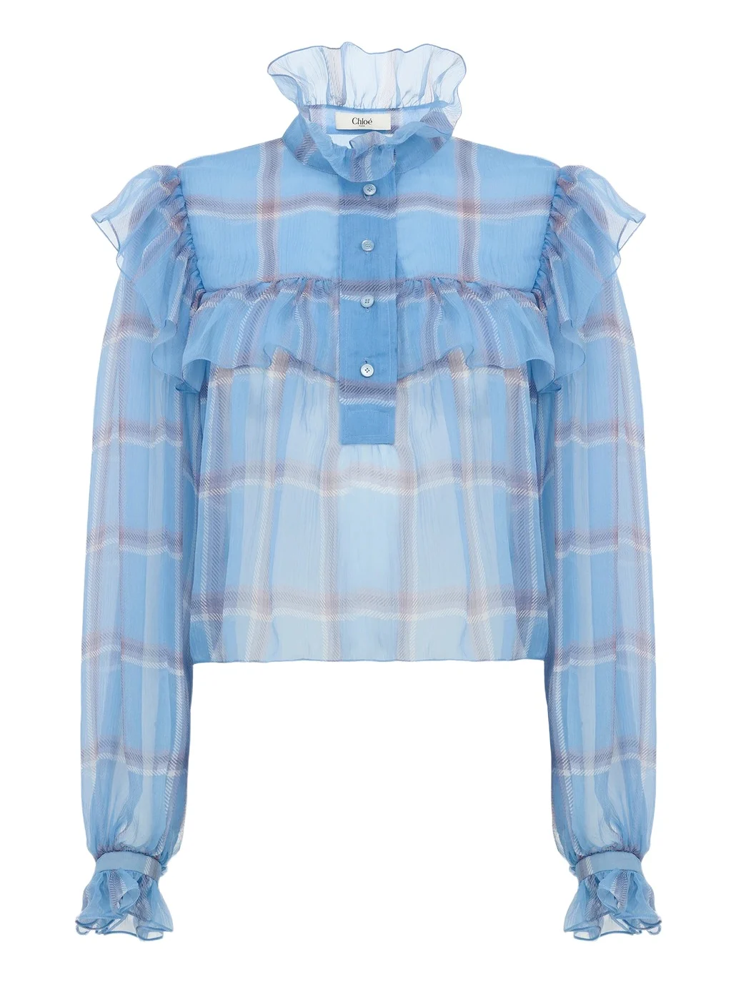 Chloé Ruffled top in check silk mousseline