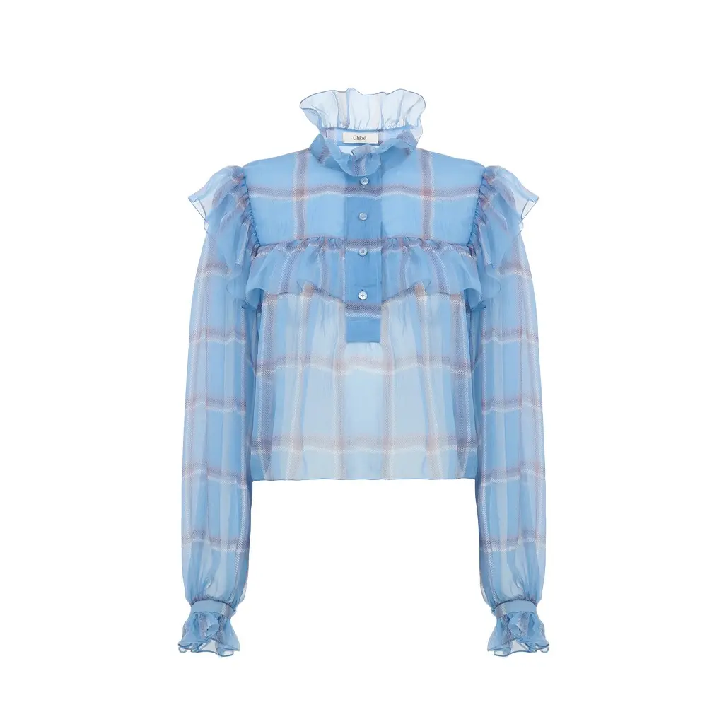 Chloé Ruffled top in check silk mousseline | Image 1 Chloé Ruffled top in check silk mousseline | Image 1