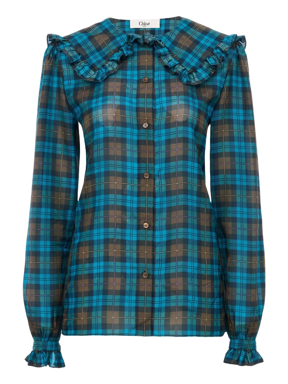Chloé Ruffled lavallière blouse in check silk habotai