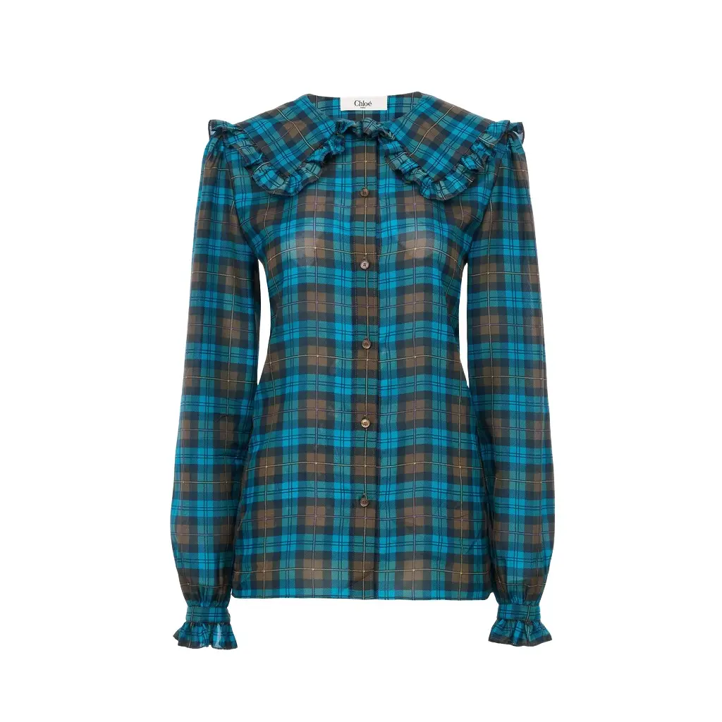 Chloé Ruffled lavallière blouse in check silk habotai | Image 1 Chloé Ruffled lavallière blouse in check silk habotai | Image 1