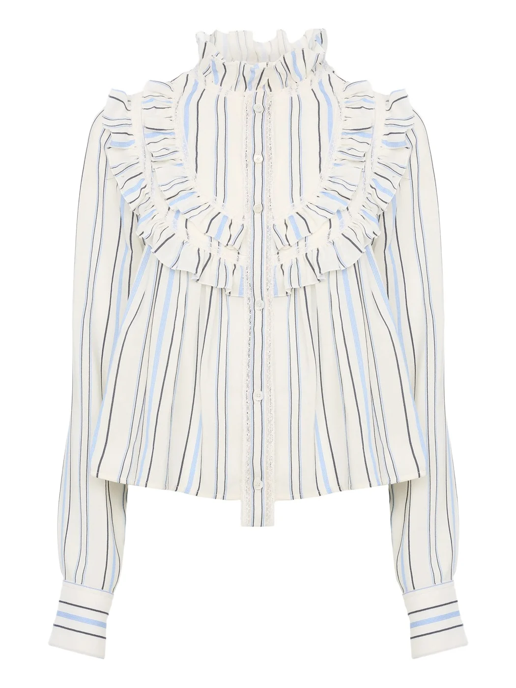 Ruffled blouse in silk jacquard & lace Ruffled blouse in silk jacquard & lace