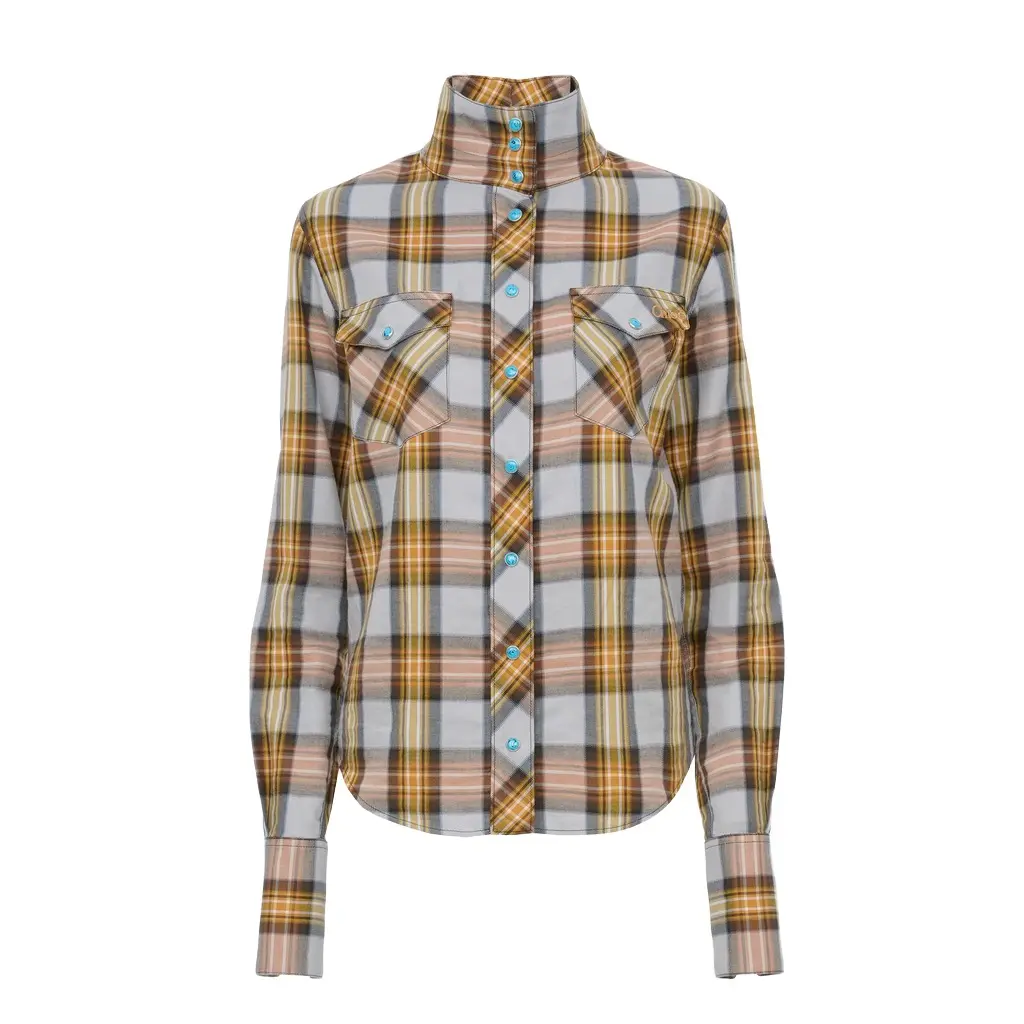 Lavallière shirt in check cotton & cupro