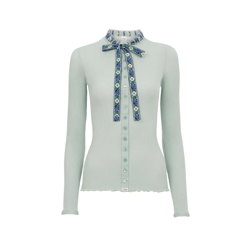 Chloé Tie-front fitted cardigan in cotton | Image 1 Chloé Tie-front fitted cardigan in cotton | Image 1