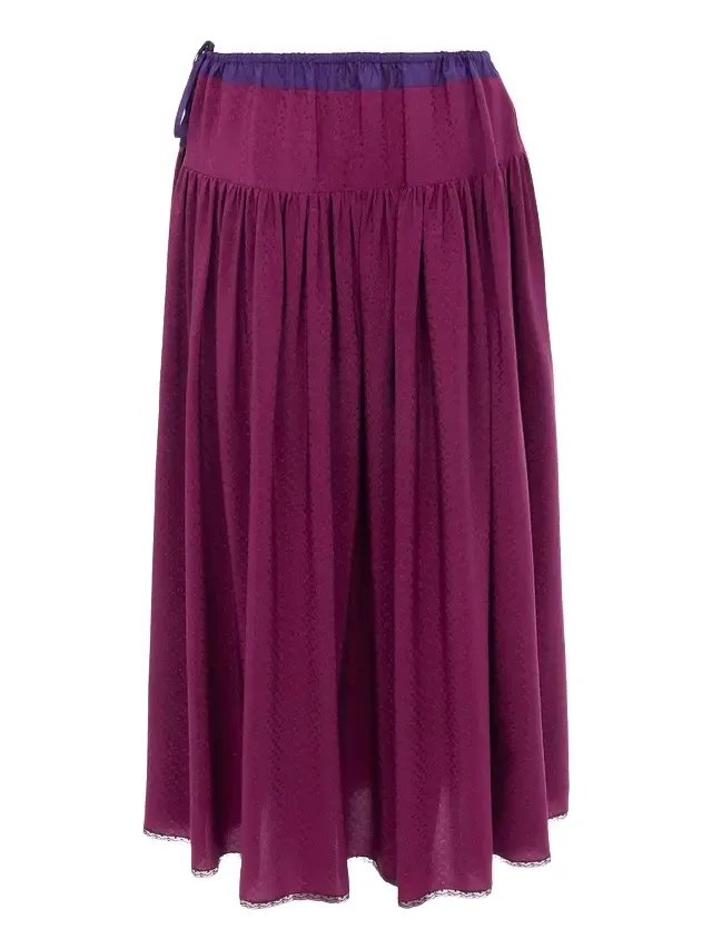 Chloé Gathered long skirt in silk jacquard & lace