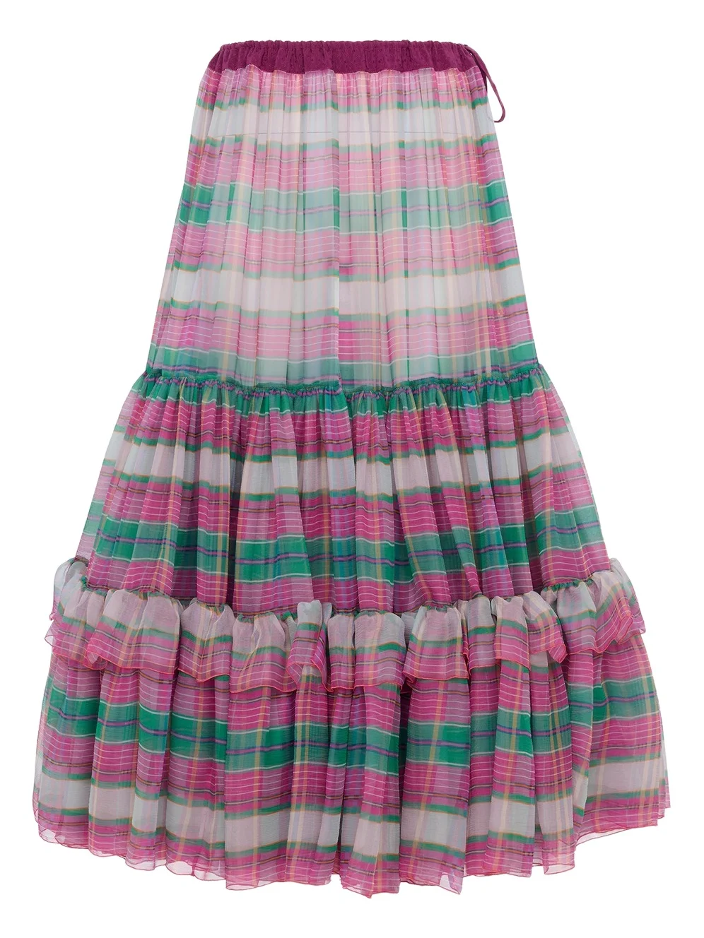 Chloé Ruffled long skirt in check silk mousseline