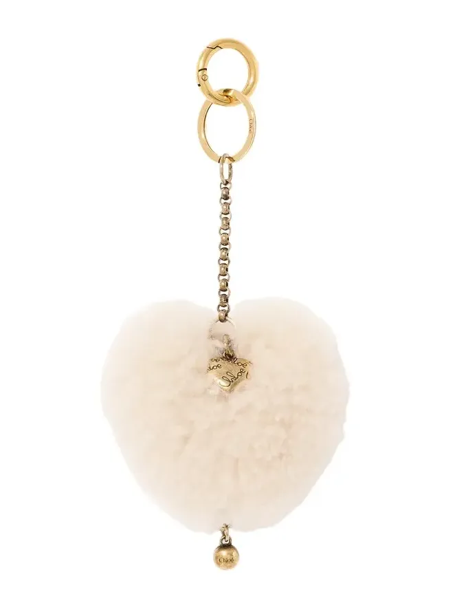 Chloé Chloé Symbols Heart Shearling & Mini Heart key ring bag charm in brass