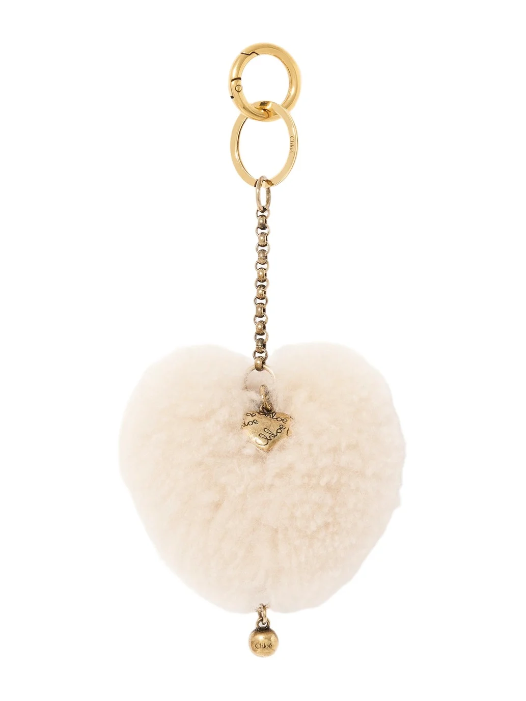 Chloé Chloé Symbols Heart Shearling & Mini Heart key ring bag charm in brass