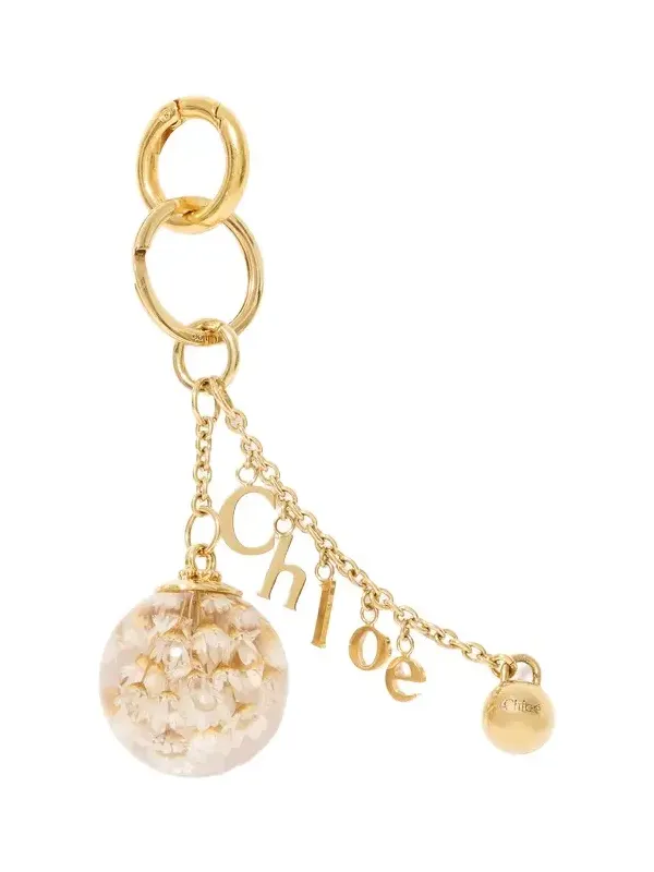 Chloé Symbols Resin Flowers & Logo key ring bag charm in brass Chloé Symbols Resin Flowers & Logo key ring bag charm in brass