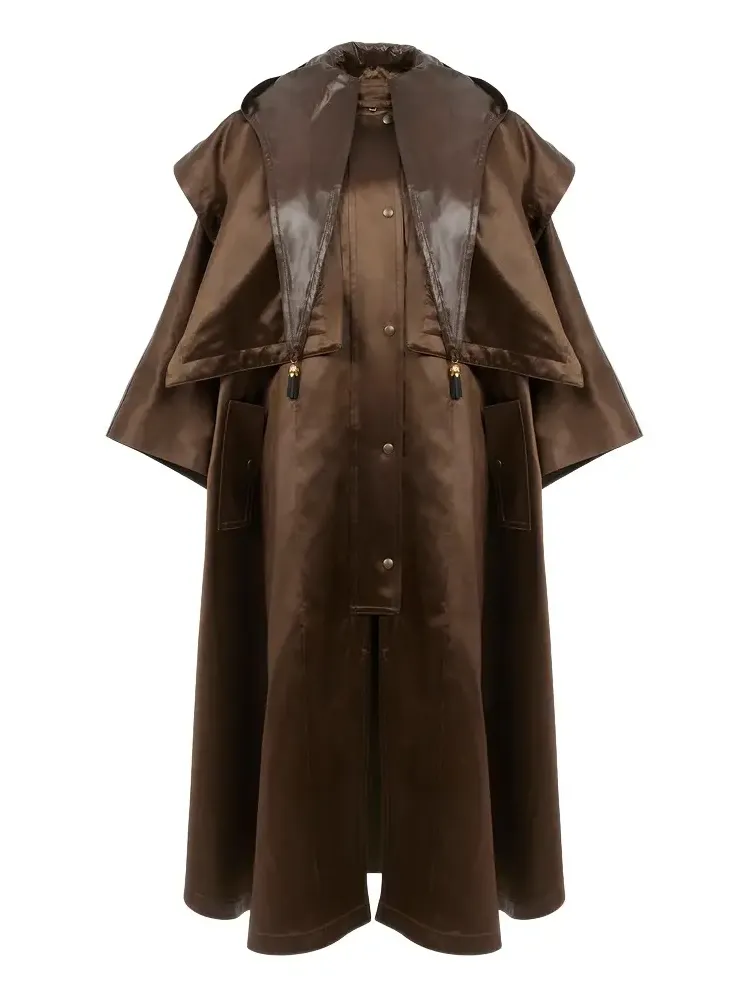 Chloé Hooded long cape coat in satin