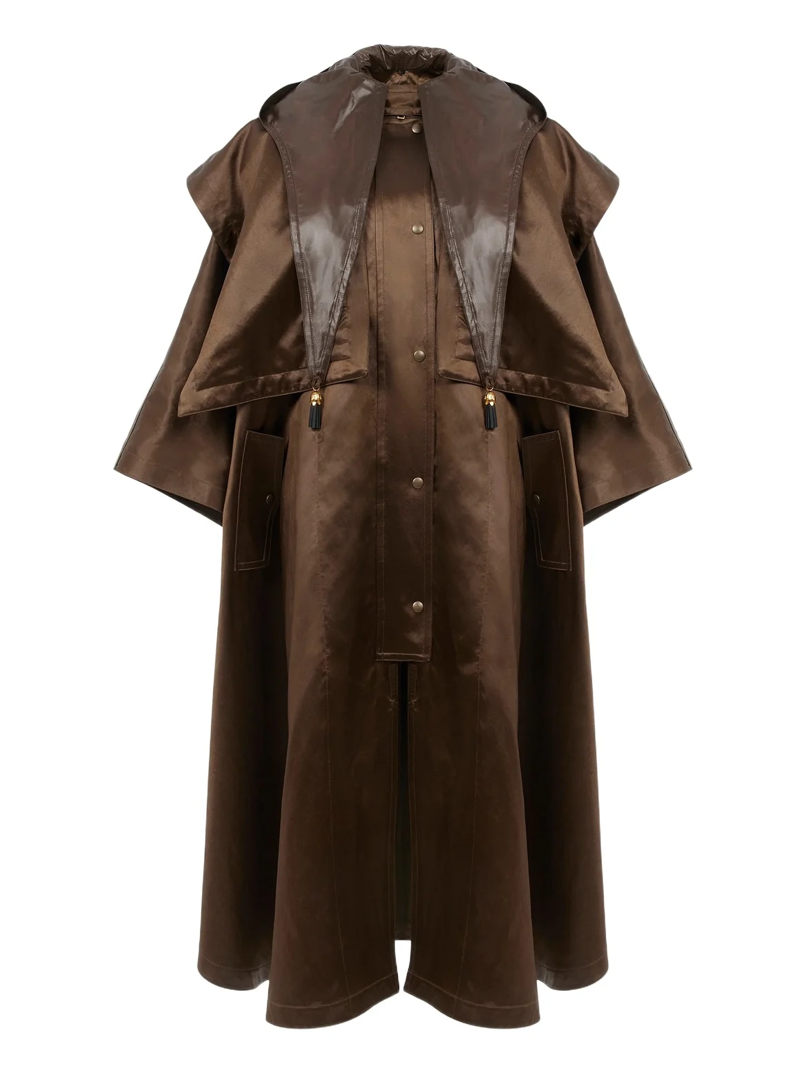 Hooded long cape coat in satin Hooded long cape coat in satin