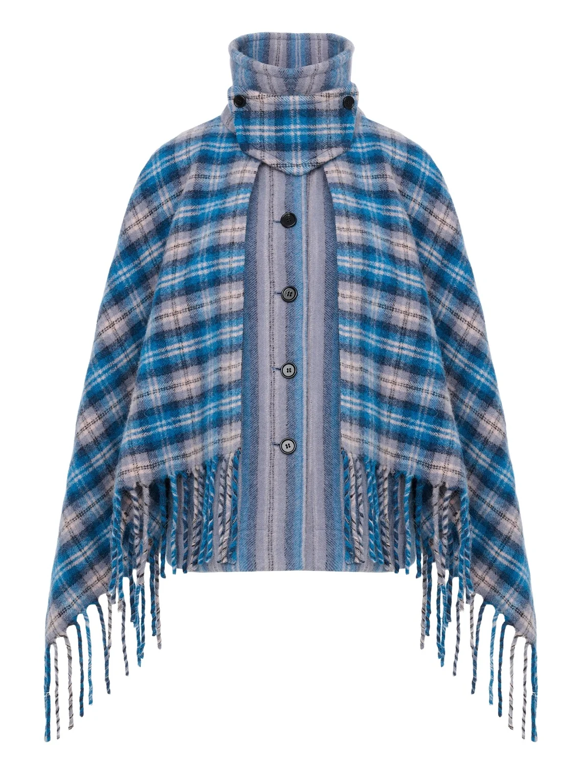Chloé High-neck short cape coat in check wool & alpaca