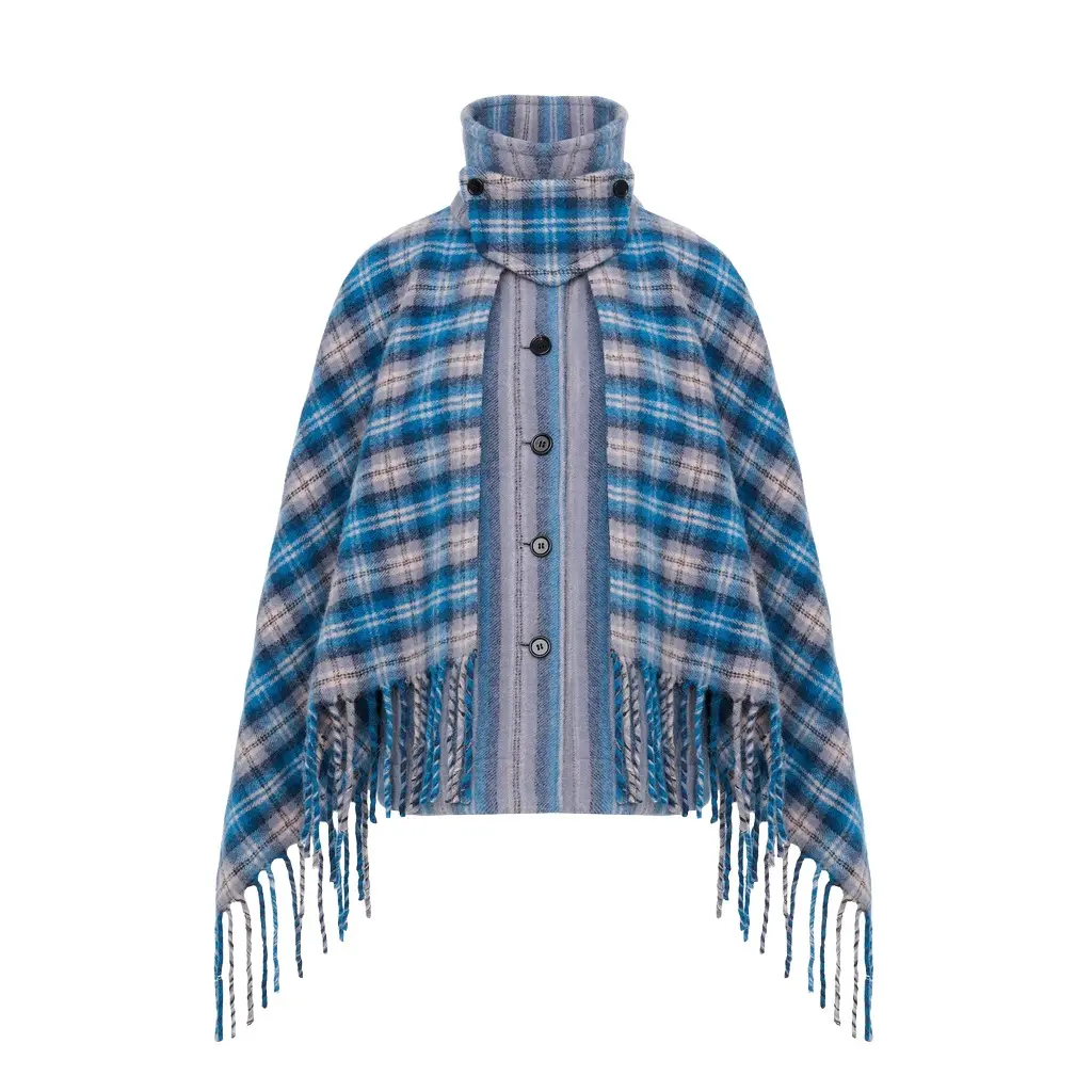 Chloé High-neck short cape coat in check wool & alpaca | Image 1 Chloé High-neck short cape coat in check wool & alpaca | Image 1