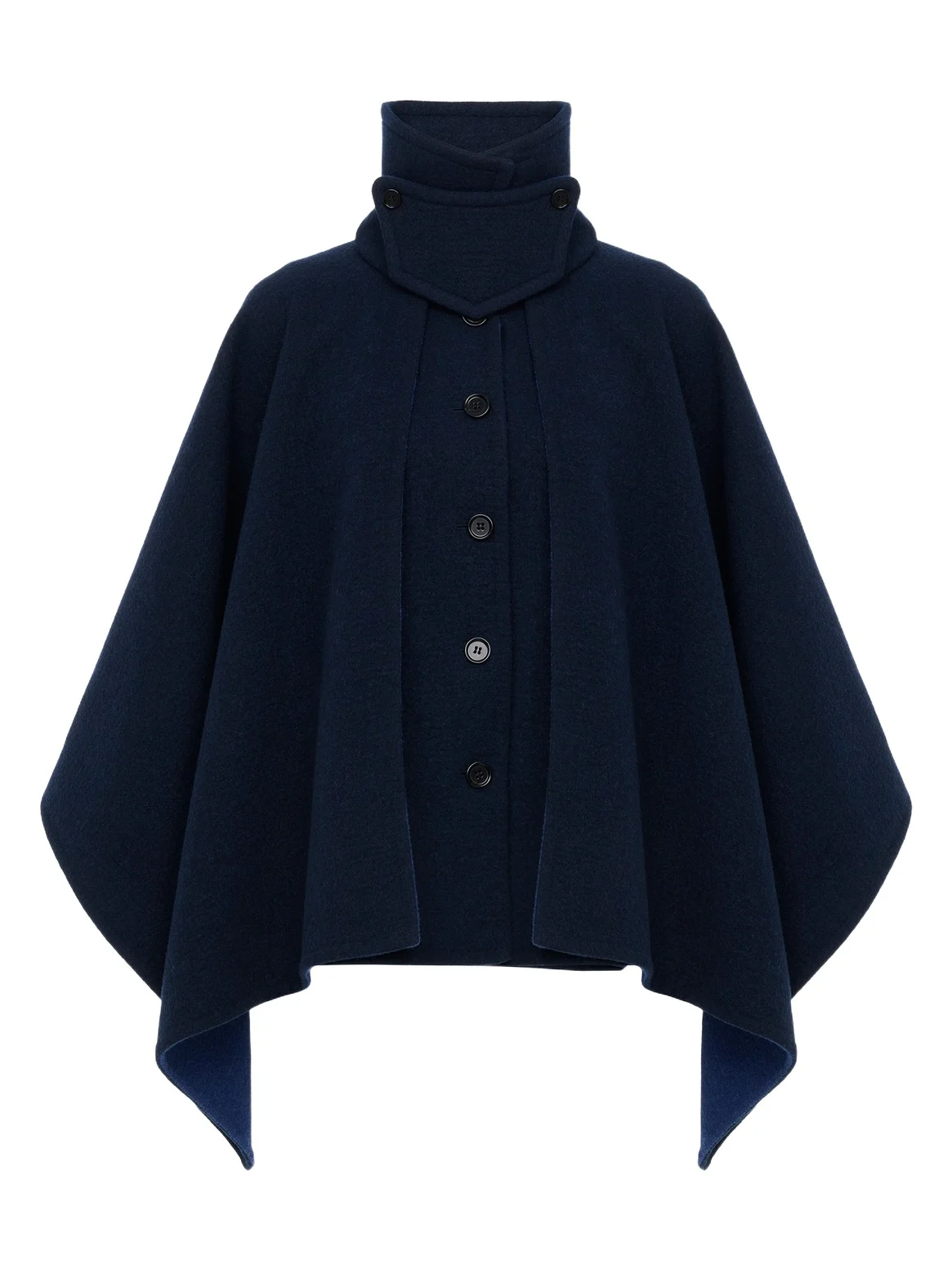 High-neck short cape coat in washed double-face wool High-neck short cape coat in washed double-face wool