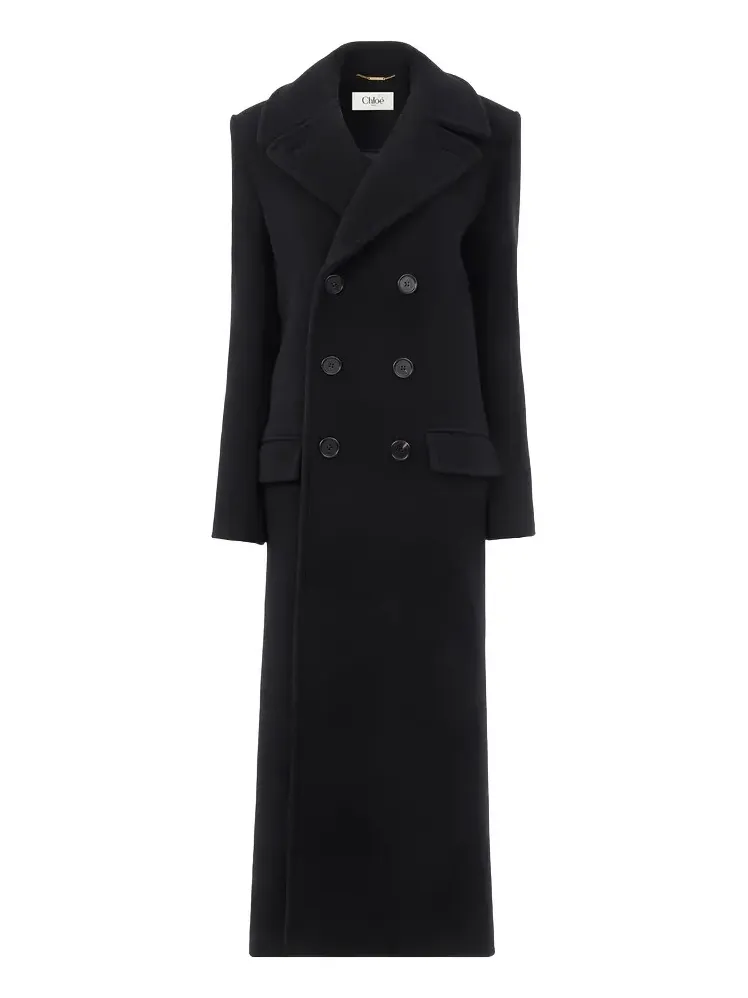 Long double-breasted coat in double-face wool Long double-breasted coat in double-face wool