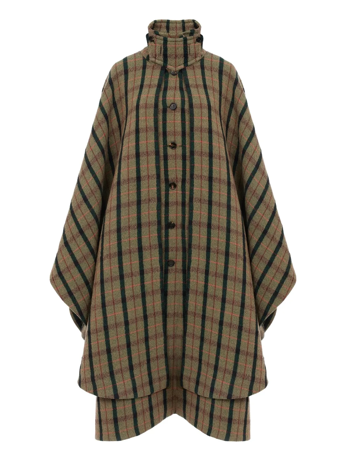 Chloé Layered long cape coat in brushed check wool