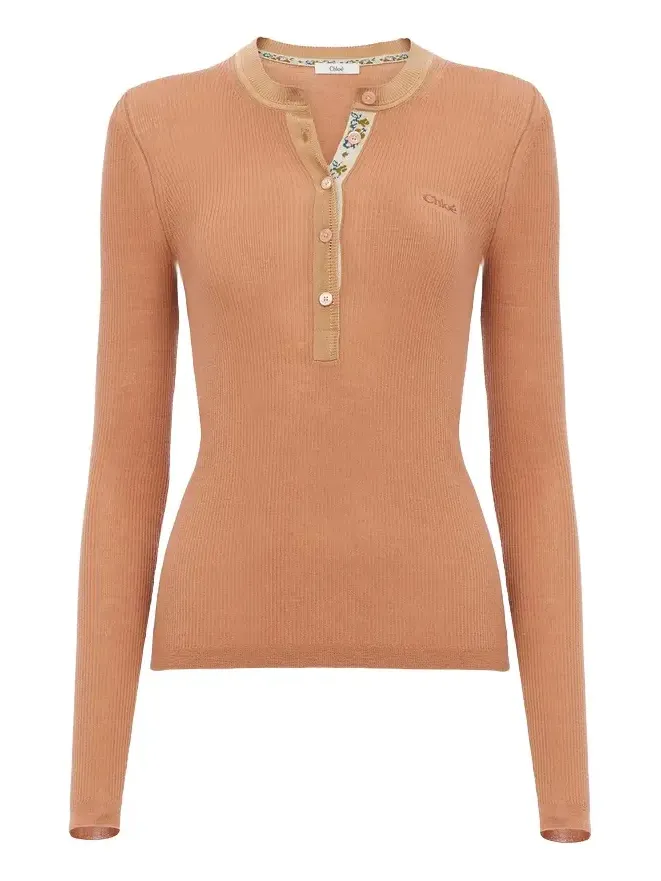 Chloé Fitted Henley shirt in superfine wool knit