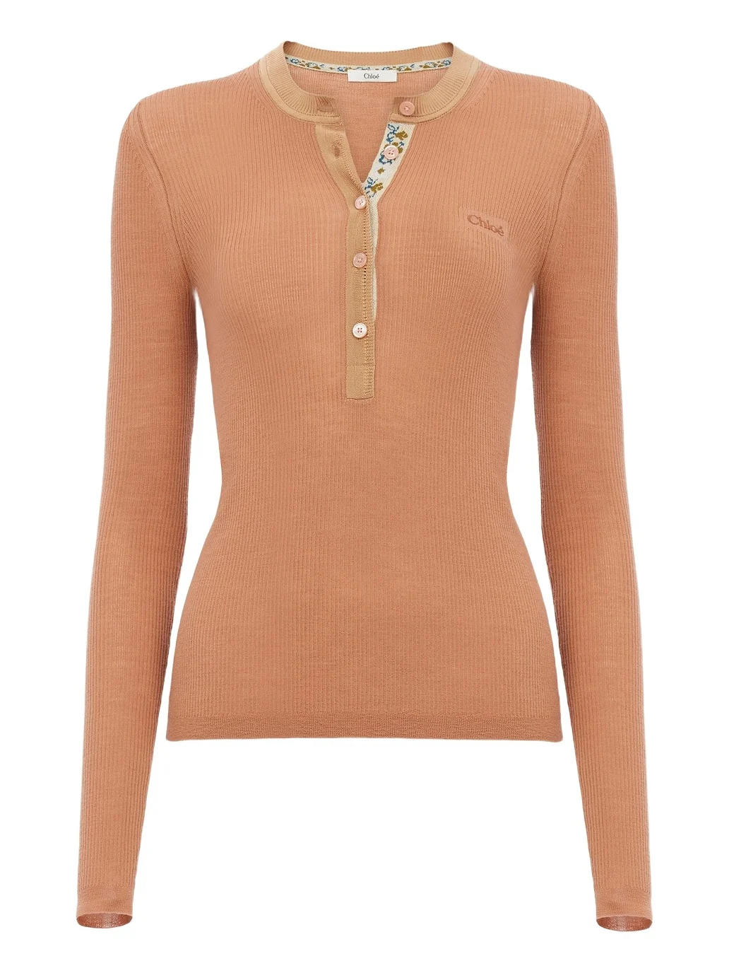 Chloé Fitted Henley shirt in superfine wool knit