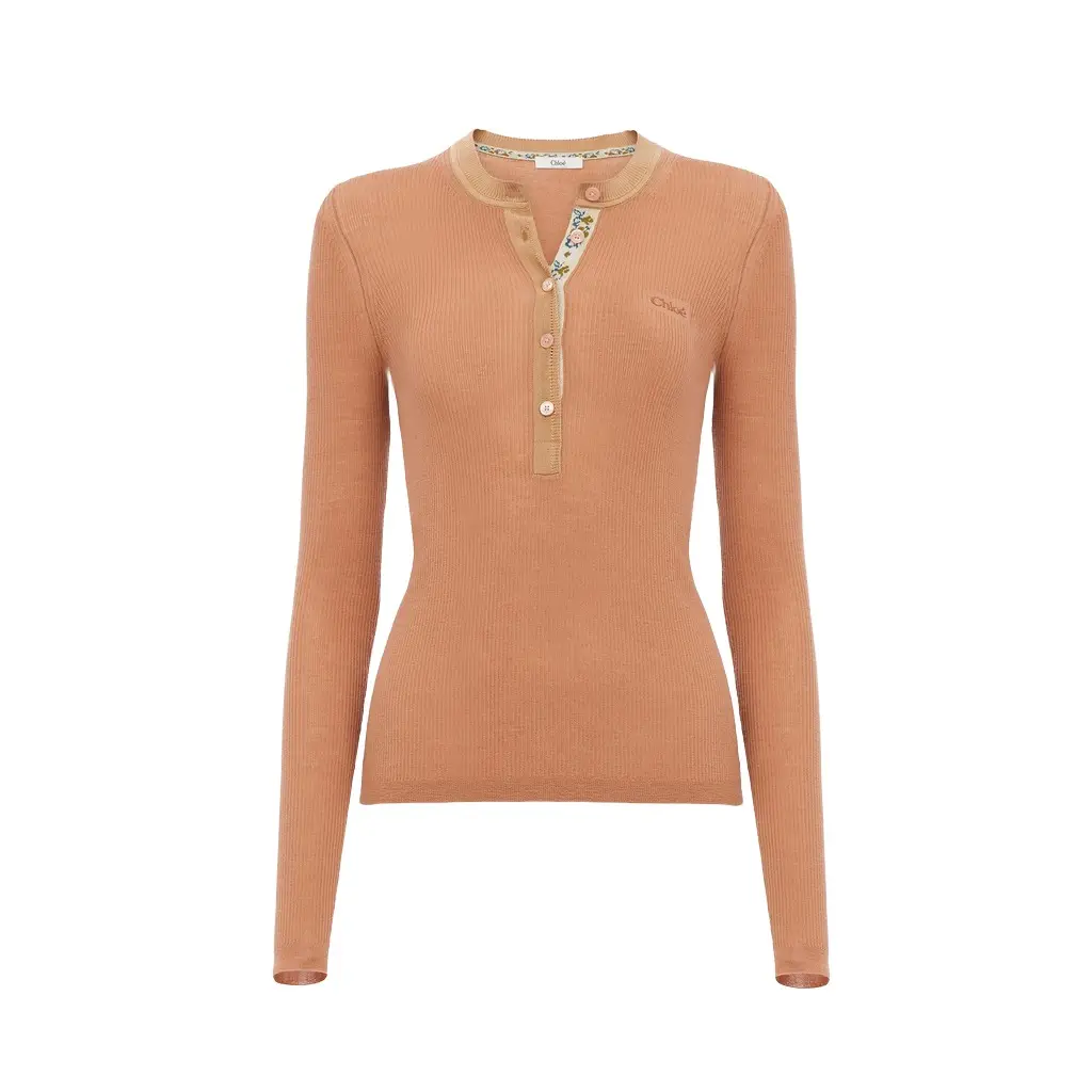 Chloé Fitted Henley shirt in superfine wool knit | Image 1 Chloé Fitted Henley shirt in superfine wool knit | Image 1