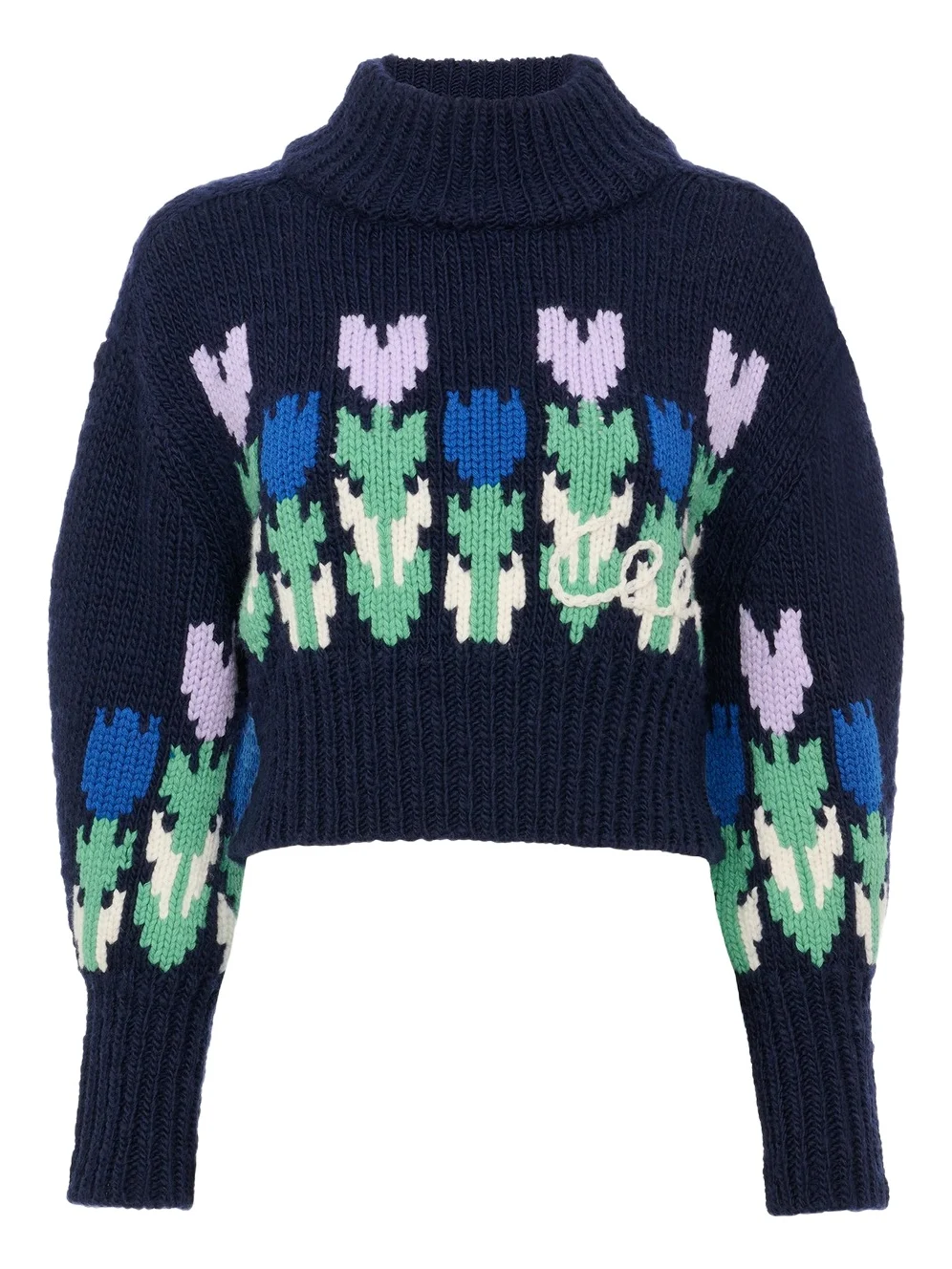 Cropped mock-neck logo sweater in a wool knit Cropped mock-neck logo sweater in a wool knit