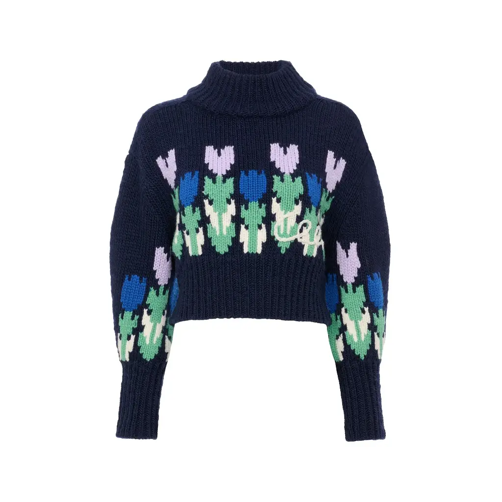 Chloé Cropped mock-neck logo sweater in a wool knit | Image 1 Chloé Cropped mock-neck logo sweater in a wool knit | Image 1