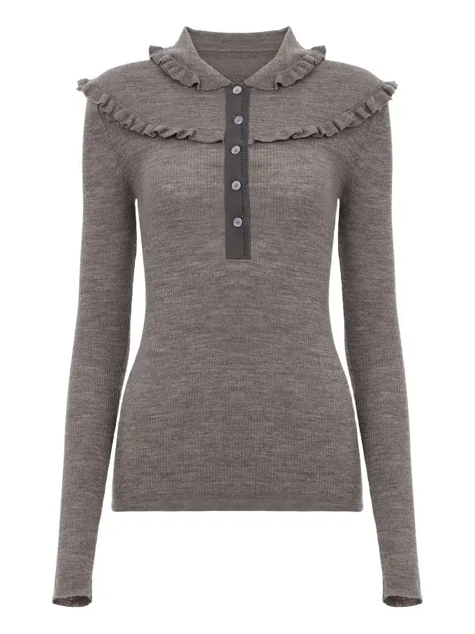 Chloé Fitted Henley shirt in a superfine wool knit